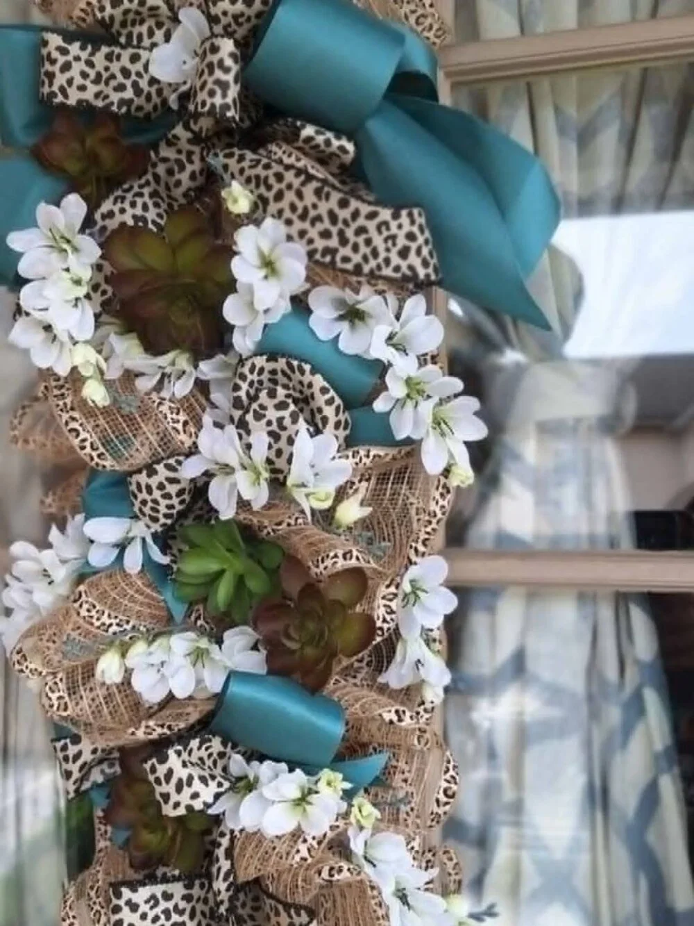 Handmade leopard print mesh ribbon swag wreath